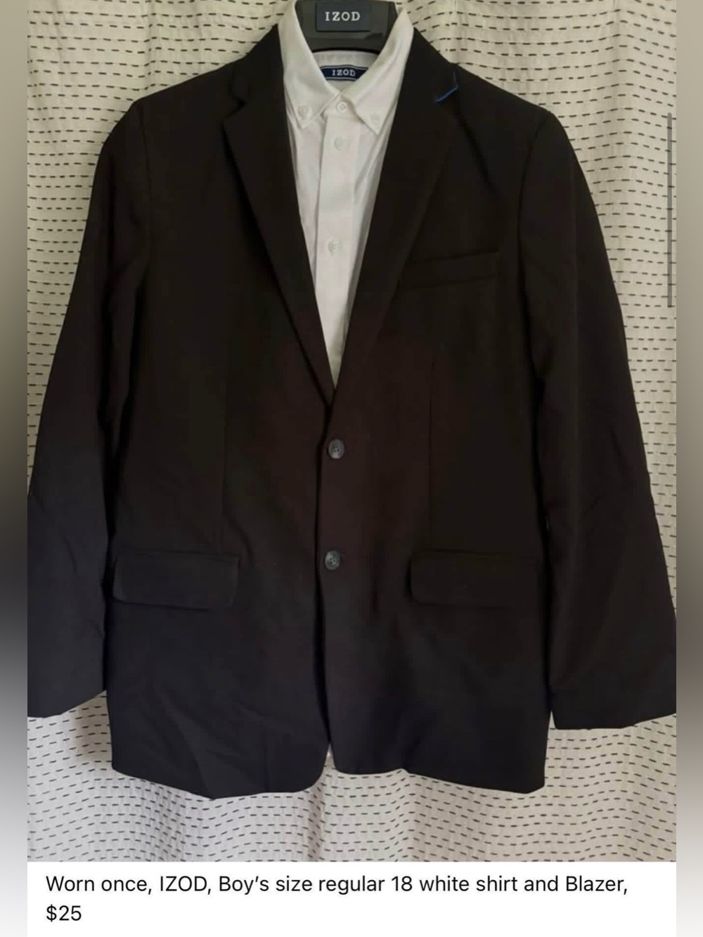Boy’s size regular 18 IZOD white collared dress shirt and Black Blazer